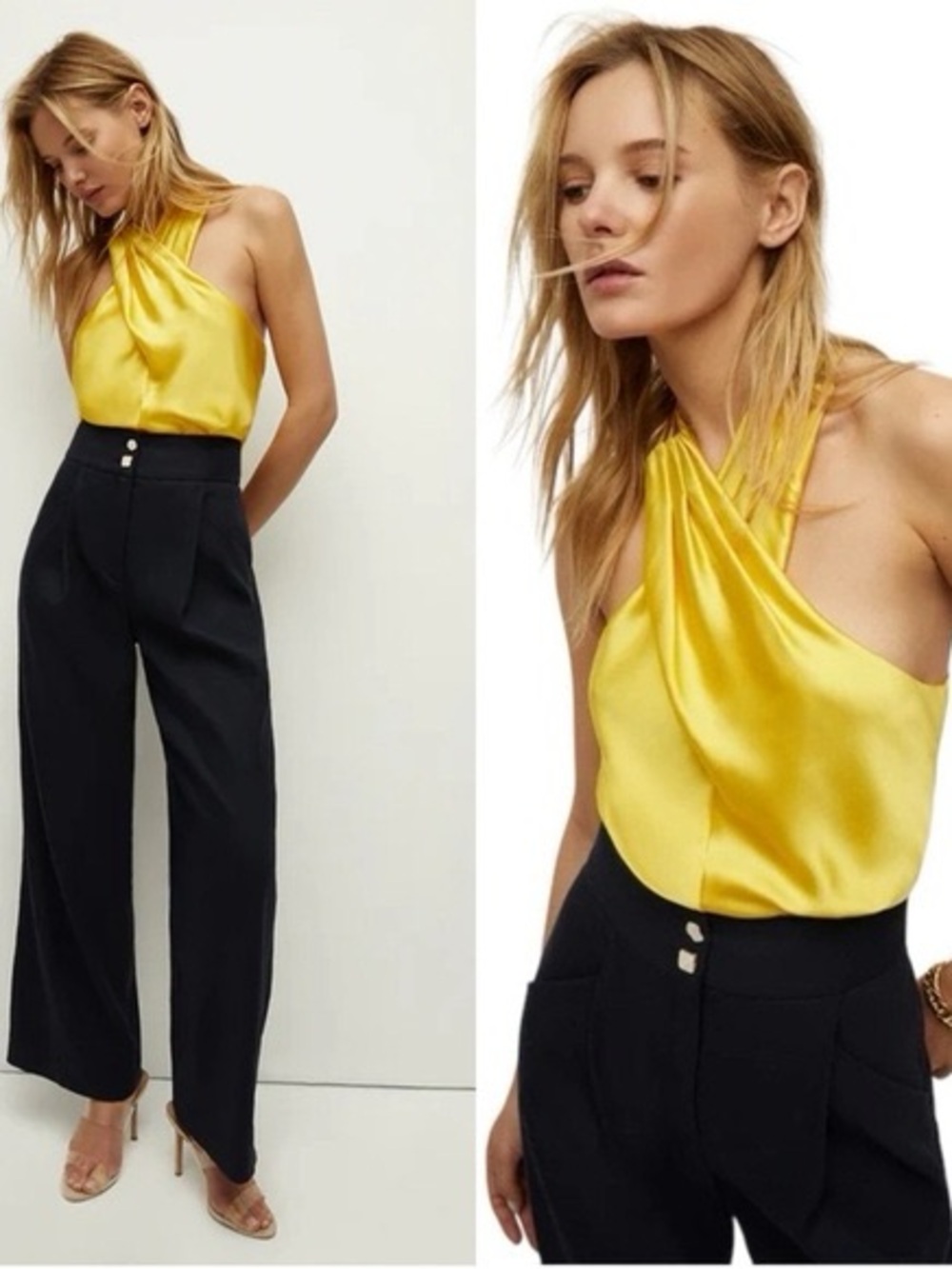 Veronica Beard Stewart Yellow Silk Halter Top